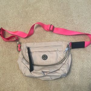 Lululemon Festival Dance Your Asana Crossbody, Gray Bag with Hot Pink Strap